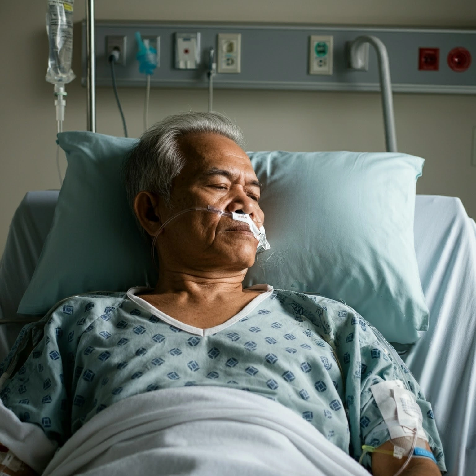 Elderly patient on hospital bed