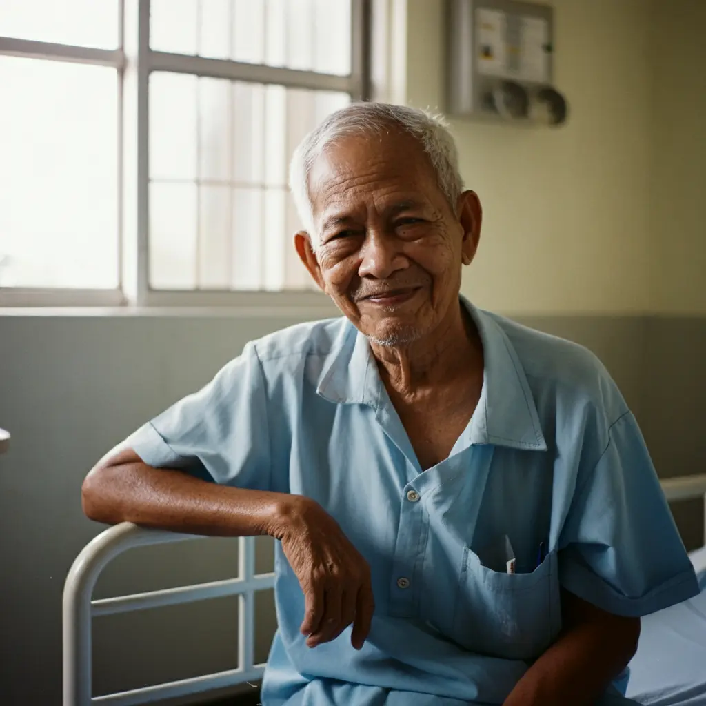 Elderly patient on hospital bed